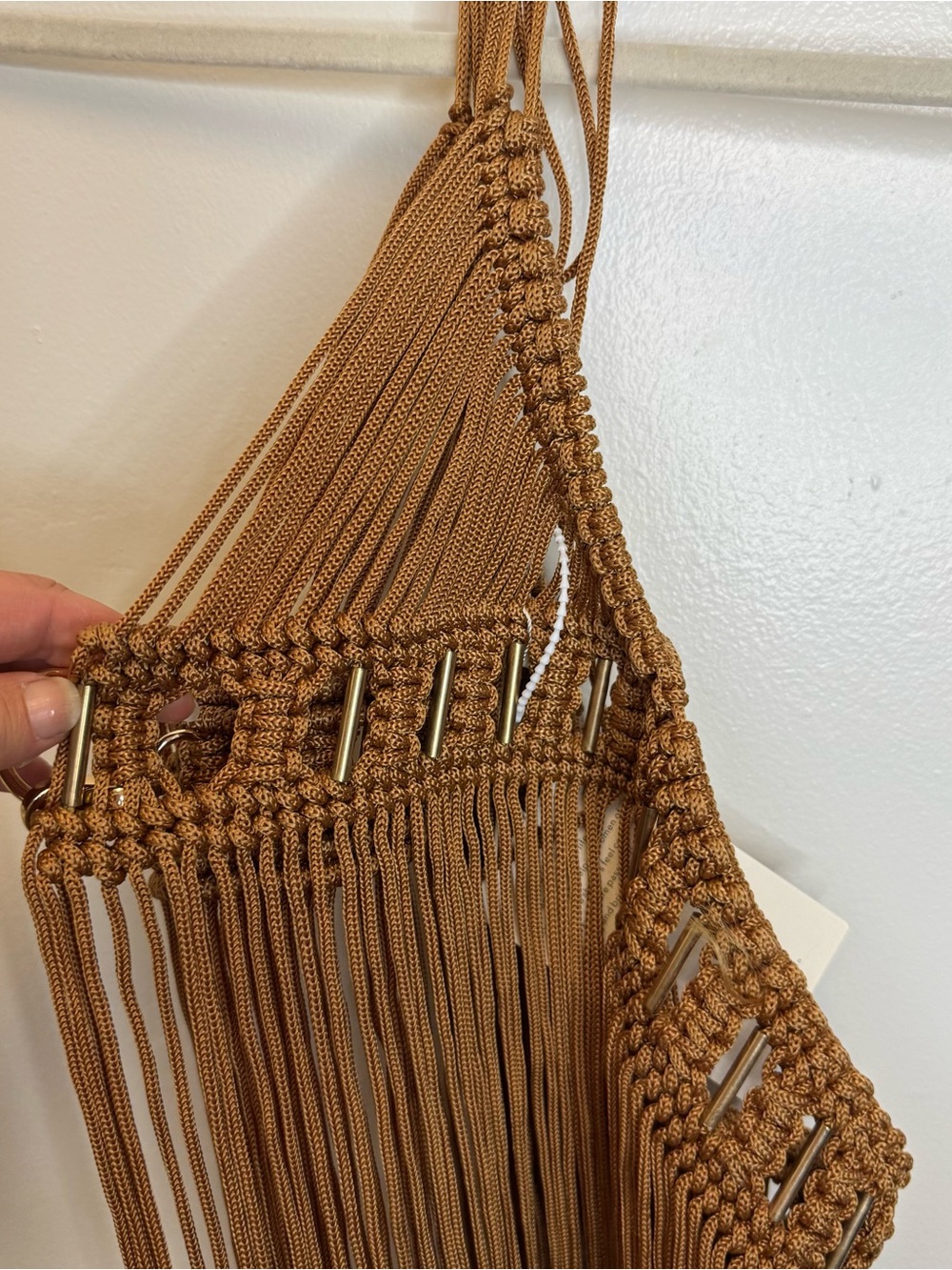 NWT Myxandria Halterneck Fringe Knitted Coverup Dress Large Brown Tan - Picture 7 of 10